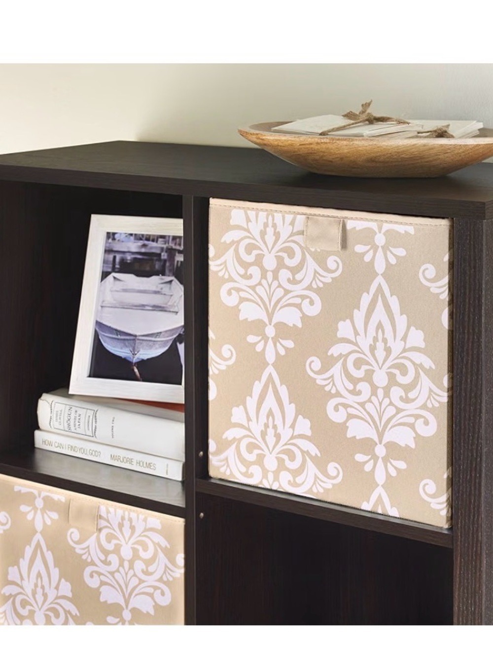 🫙 Beige White Damask Fabric Storage Bins - Set 2🫙